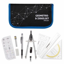 Geometrie SET 12 teilig Zirkel Lineal Winkelmesser Geodreieck GeometrieSET Mathe