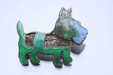 emaillierte alte Brosche Hundeform echtes 925er Silber Schmuck Terrier Emaille