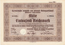 Aktie Kurmärkische Zellwolle u. Zellulose AG 1938 Wittenberge / Prignitz 1000 RM