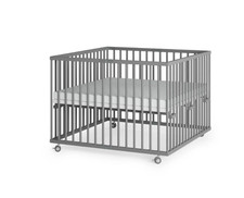 Laufgitter 100x100 cm faltbar mit Matratze - grau