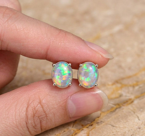 Opal ohrring stecker 8x6mm - stecker,