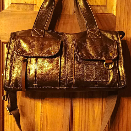 Fossil brown bronze satchel - brown/bronze,