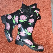 Gummistiefel Gr. 36, Schwarz mit Blumen - Neu & Ungetragen