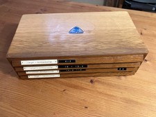 Alt Uhrmacher Ersatzteile Flume Zeiger sortiert im Flume Kasten