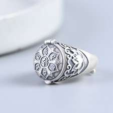 I05 Ring Giftring buddhistisch 6-Wort-Mantra Lotusblüte Silber 925 verstellbar