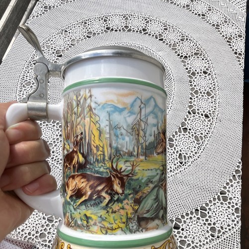 Jagd bierkrug mit zinndeckel - mit,