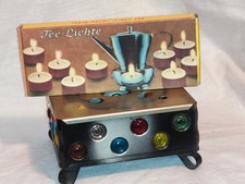 DDR Kult  Teelichter Halter Stövchen Teewärmer aus Metall bunte Glassteine