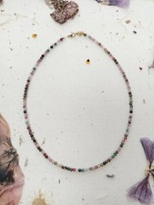 Bunte Turmalin Kette 45cm mit Verlängerung 3mm Steine facettiert Karabiner 