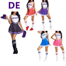 Damen Cheerleading Uniform Kostüm Ärmellose Kleid mit Socken Pompons Outfit 