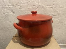 Piral Kochtopf mit Deckel, Keramik Rot Vintage Italien Midcentury H 17 cm D 20cm