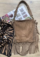 Tasche Fransen Ledertasche Veloursleder Schultertasche Braun Crossbody