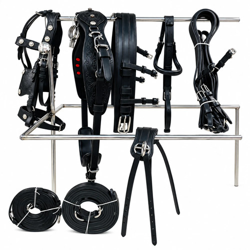 Schwarzes leder fahrgeschirr - schwarzes,