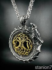 Drache Baum des Lebens Anhänger Edelstahl Kette Unendlichkeit Wikinger Biker 262