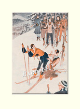 Valley Skiing Winter Sports Sexual Erotic Comedy Humour Sewing Print c1932
