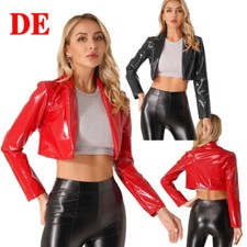 DE Damen Oberteil Lack Leder Tank Top Slim Unterhemd Weste Ärmellos Zipper Jacke