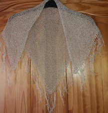 Feiner weißer dreieckiger Strick-Schal, Handarbeit aus Baumwolle, 110cm  x 55cm