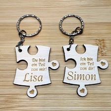 Puzzle Schlüsselanhänger Gravur Pärchen 2Stück Name Liebe Valentinstagsgeschenk