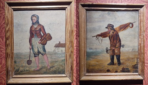 Pair antique oil paintings - oil,