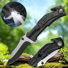 Edelstahl Klappmesser Multifunktions Taschenmesser mit Taschenlampe für Camping