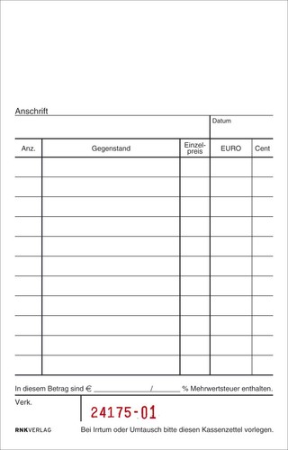 Rnk verlag 2952 kassenblock - verlag,
