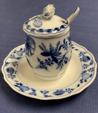 Marmeladentöpfchen oder Honig mit Deckel + Löffel – Meissen Zwiebelmuster TOP