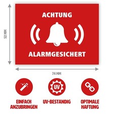 10 x Aufkleber Alarmgesichert | Alarmanlage Sticker | Alarm | 7,4x5,2 cm | Vinyl