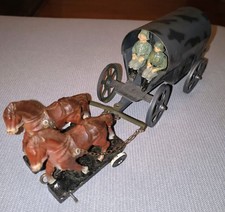 Elastolin Lineol Soldaten mit  Planwagen Gespann, Blechspielzeug