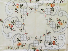 -Vintage-Landhaus--Tischdecke-- Stickerei-Cream-