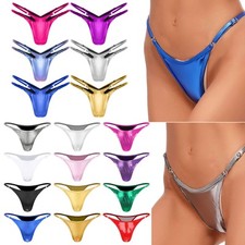 Damen Micro Mini String Tanga Wetlook Bikini Slip Lack Leder Unterhosen T-Back