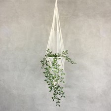 Makramee hängende Blumenampel Boho Deko Gewebter Blumentopf Weiß einfach 95 cm 