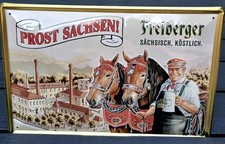 Wie neu: Reklame Blechschild Brauerei Freiberger Motiv Pferdewagen Prost Sachsen