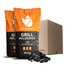 HEIZFUXX® Grillholzkohle 100% Buche Gastro-Qualität 20-80mm | 2x10kg Papiersack