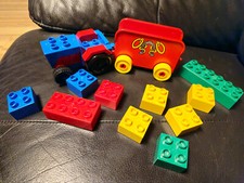 12 Teile Lego Duplo Traktor blau m. Pferdeanhänger Bausteine