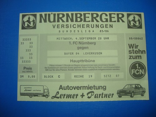 Ticket fc nürnberg - 85/86, 1.