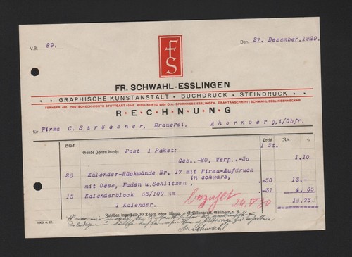 Esslingen rechnung 1929 - esslingen,,