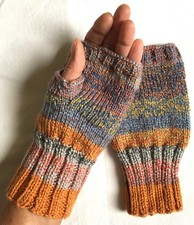 HAND STULPEN DAMEN BUNT GR.7 PULSWÄRMER WOLLE SELBSTGESTRICKT