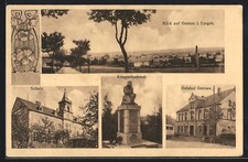 Ansichtskarte Gornau i. Erzgeb., Gasthof Gornau, Schule, Kriegerdenkmal 