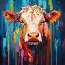 Hochlandkuh bunt Öl Kunst