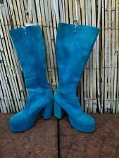 Buffalo Stiefel Plateau Stiefel Rarität Leder Gr. 38 blau Retro 90er *Neuw*