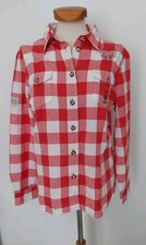 OS Trachten Bluse kariert + Stickerei Rot-weiß Gr. 44 Baumwolle NEU 