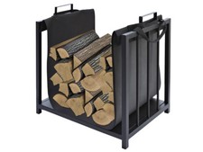 QLS Kaminholzkorb 50x37x50 cm Kaminholzständer Holzhalter aus Metall Schwarz