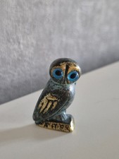 Bronze Figur kleine Eule aus Athen mit Glasaugen