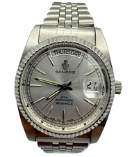 Sandoz Vintage Automatik-Armbanduhr Day-Date President Silber ETA 1782-D-34-8