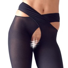 Strumpfhose Offen S-XL blickdicht Dessous Feinstrumpfhose Stretch Barika schwarz