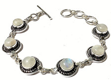 REGENBOGEN MONDSTEIN Edelstein HANDGEFERTIGT 925 Sterlingsilber Schmuck Armband