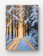 Original Winter Landschaft Wald Im Schnee Gemälde Handgemalt Unikat