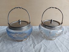 2x Jugendstil Zuckerdose - Deckeldose mit Metallmontierung und Metallgriff