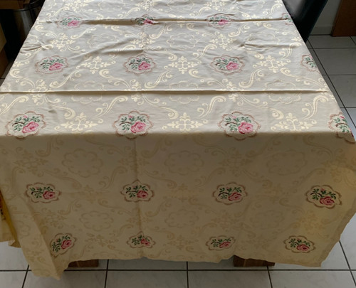 Tischdecke bestickt beige - tischdecke,, /