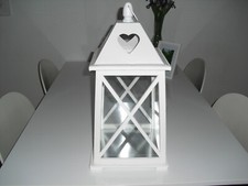 Laterne Holz Windlicht eckig weiß ca.53cm Deko Metall-Dach Lampe Garten