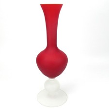 Carlo Moretti Glas Vase Vintage Design 60s 70s Satinato Rot Weiss Murano 23,7cm